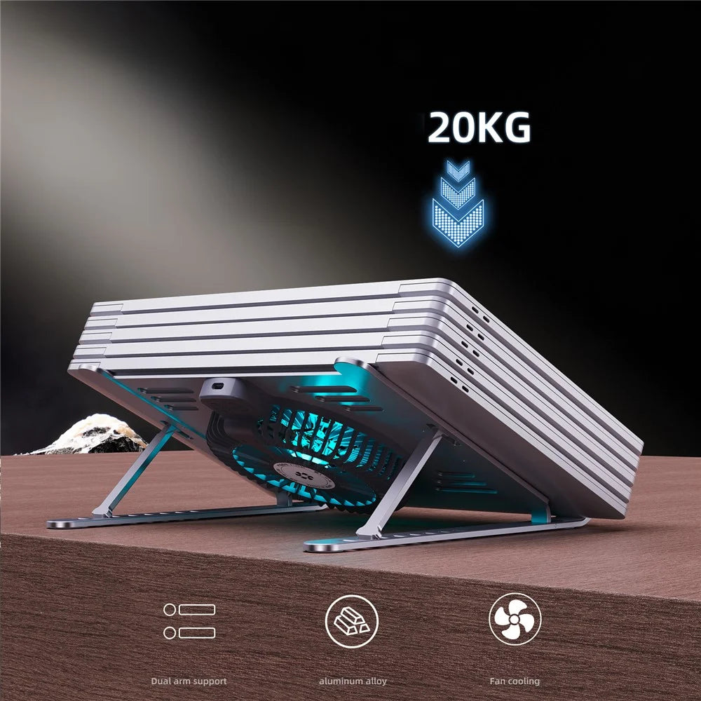 R-JUST HZ44 Foldable Height Adjustable Laptop Cooling Fan Base Metal Notebook Cooler Stand - Silver - 4