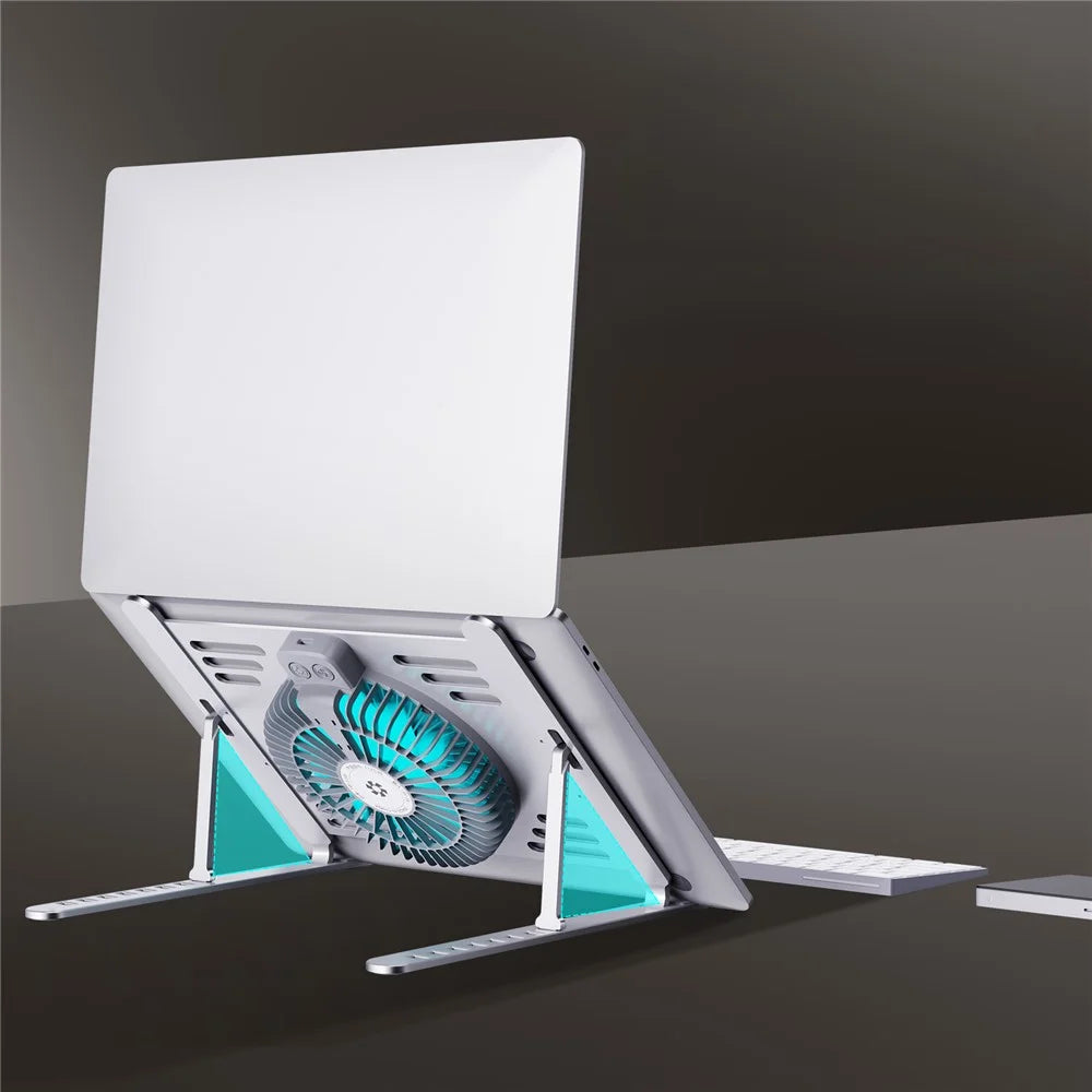 R-JUST HZ44 Foldable Height Adjustable Laptop Cooling Fan Base Metal Notebook Cooler Stand - Silver - 5