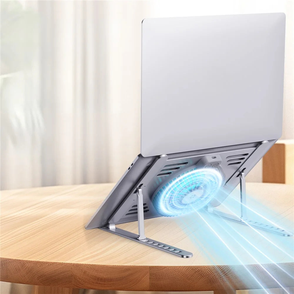 R-JUST HZ44 Foldable Height Adjustable Laptop Cooling Fan Base Metal Notebook Cooler Stand - Silver - 6