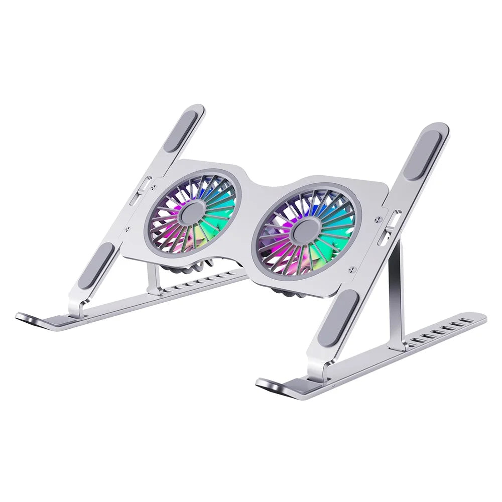 R-JUST HZ45 Foldable Height Adjustable Dual Fan Laptop Cooling Stand Notebook Metal Cooler - Silver - 1