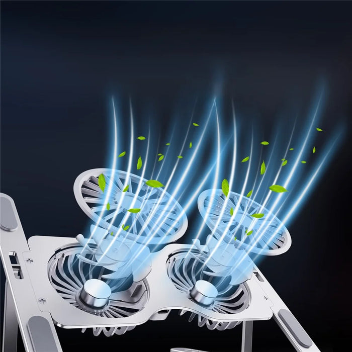 R-JUST HZ45 Foldable Height Adjustable Dual Fan Laptop Cooling Stand Notebook Metal Cooler - Silver - 2