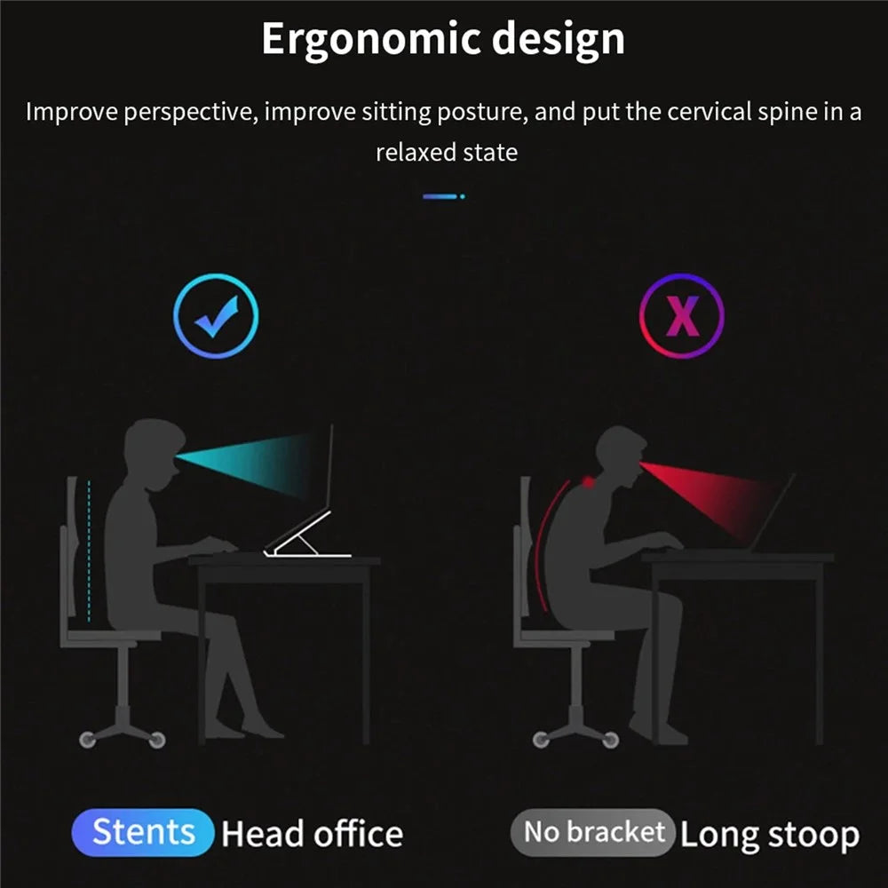 A9 Portable Laptop Stand 13 Height Adjustable Levels Foldable Notebook Desktop Riser Holder - Black - 4