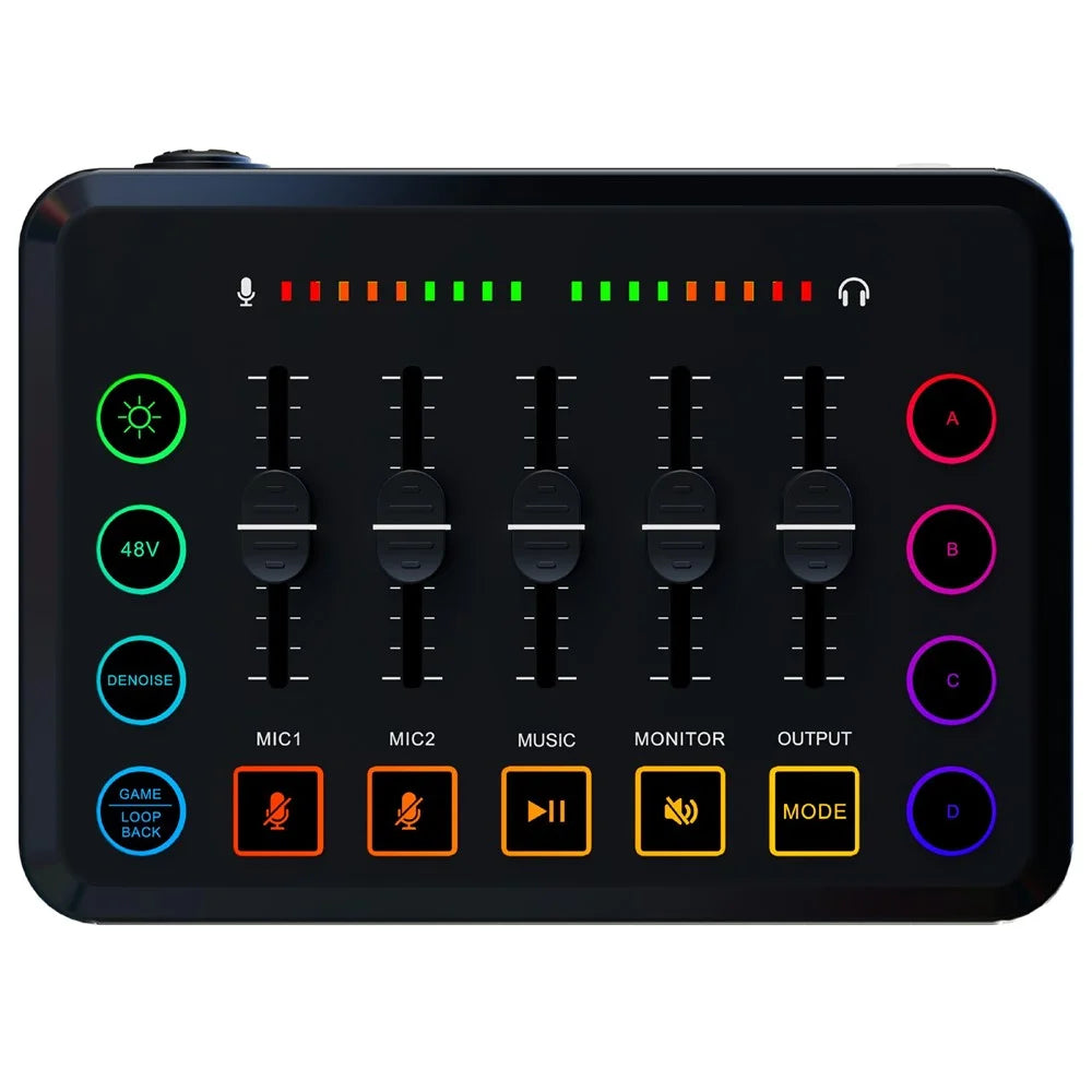 F9 Sound Card for Live Streaming Professional Audio Mixer with 48V Phantom Power Voice Changer RGB Lights - Black - 2