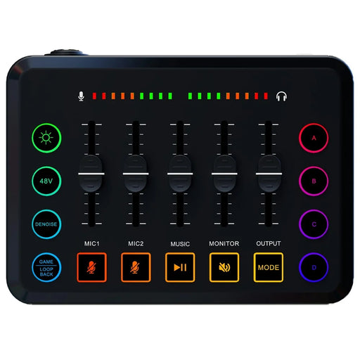 F9 Sound Card for Live Streaming Professional Audio Mixer with 48V Phantom Power Voice Changer RGB Lights - Black - 2