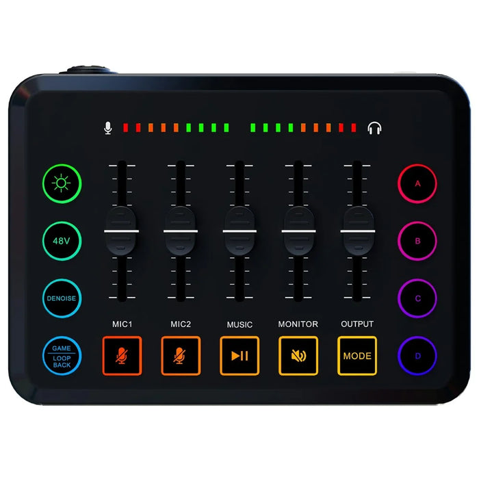 F9 Sound Card for Live Streaming Professional Audio Mixer with 48V Phantom Power Voice Changer RGB Lights - Black - 2