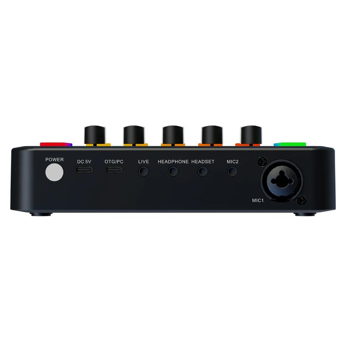 F9 Sound Card for Live Streaming Professional Audio Mixer with 48V Phantom Power Voice Changer RGB Lights - Black - 3