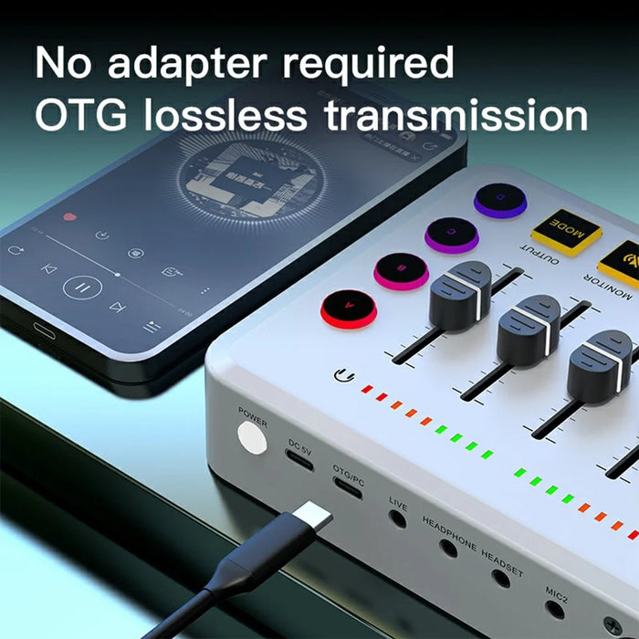 F9 Sound Card for Live Streaming Professional Audio Mixer with 48V Phantom Power Voice Changer RGB Lights - Black - 5