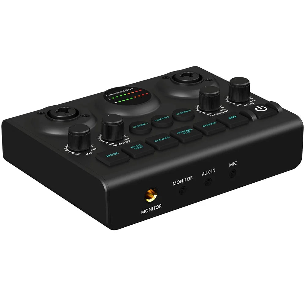 F10 Audio Mixer Sound Card 48V Phantom Power Mixer Soundcard for Live Streaming - 1