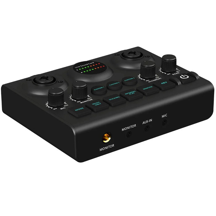 F10 Audio Mixer Sound Card 48V Phantom Power Mixer Soundcard for Live Streaming - 1