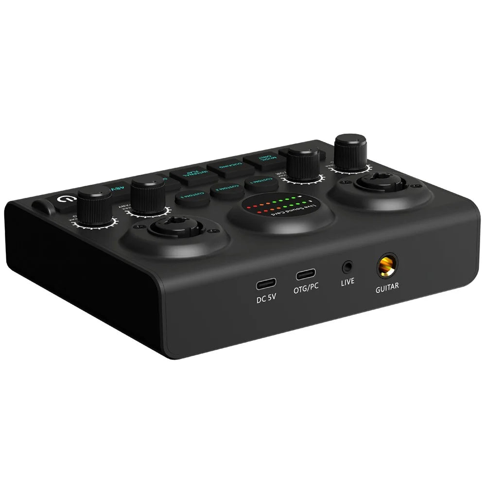 F10 Audio Mixer Sound Card 48V Phantom Power Mixer Soundcard for Live Streaming - 2