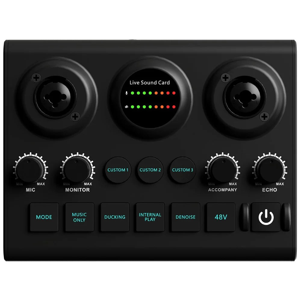 F10 Audio Mixer Sound Card 48V Phantom Power Mixer Soundcard for Live Streaming - 3