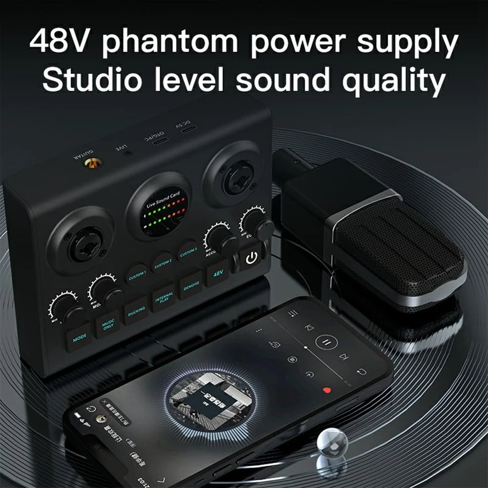 F10 Audio Mixer Sound Card 48V Phantom Power Mixer Soundcard for Live Streaming - 5