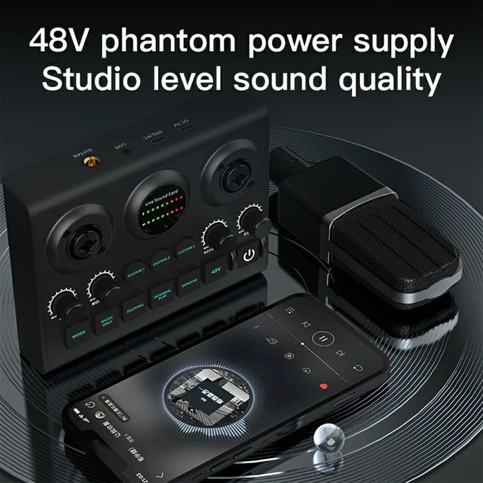 F10 Audio Mixer Sound Card 48V Phantom Power Mixer Soundcard for Live Streaming - 5