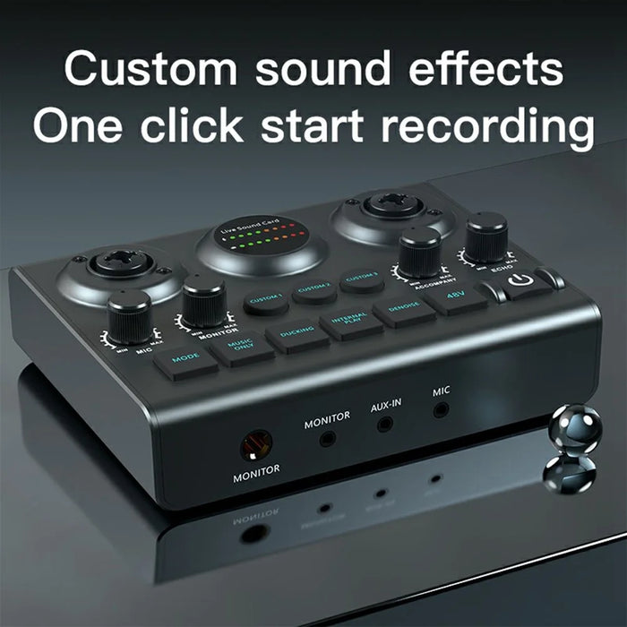 F10 Audio Mixer Sound Card 48V Phantom Power Mixer Soundcard for Live Streaming - 7
