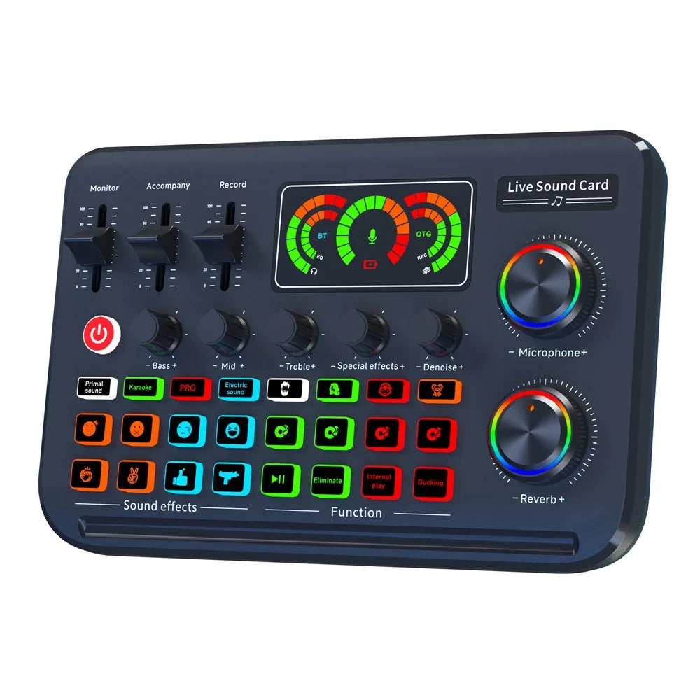 F996 Max USB Microphone Sound Card with Customizable Effects for Live Streaming / Gaming / Singing Audio Mixer - 1