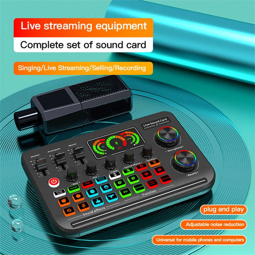 F996 Max USB Microphone Sound Card with Customizable Effects for Live Streaming / Gaming / Singing Audio Mixer - 2