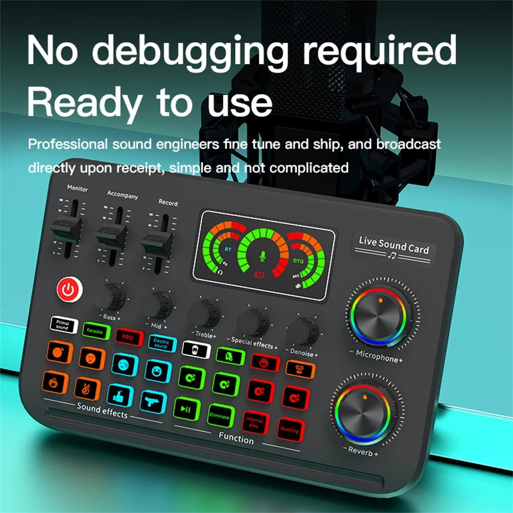F996 Max USB Microphone Sound Card with Customizable Effects for Live Streaming / Gaming / Singing Audio Mixer - 3