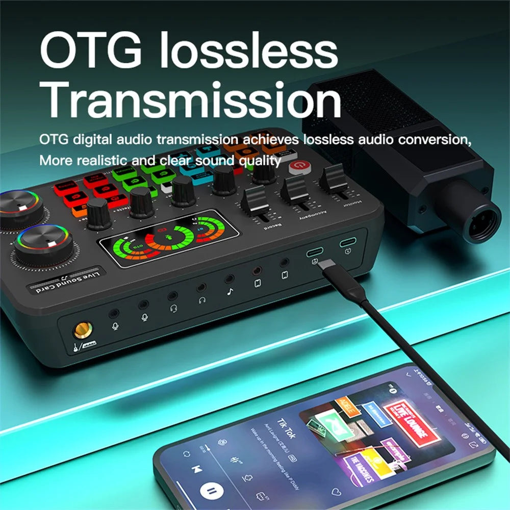 F996 Max USB Microphone Sound Card with Customizable Effects for Live Streaming / Gaming / Singing Audio Mixer - 4