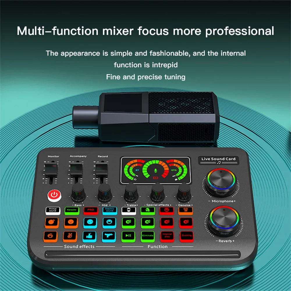 F996 Max USB Microphone Sound Card with Customizable Effects for Live Streaming / Gaming / Singing Audio Mixer - 5