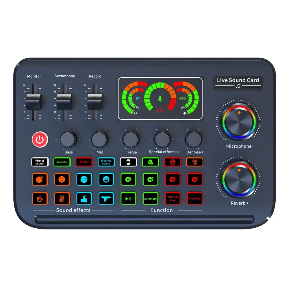 F996 Max USB Microphone Sound Card with Customizable Effects for Live Streaming / Gaming / Singing Audio Mixer - 7