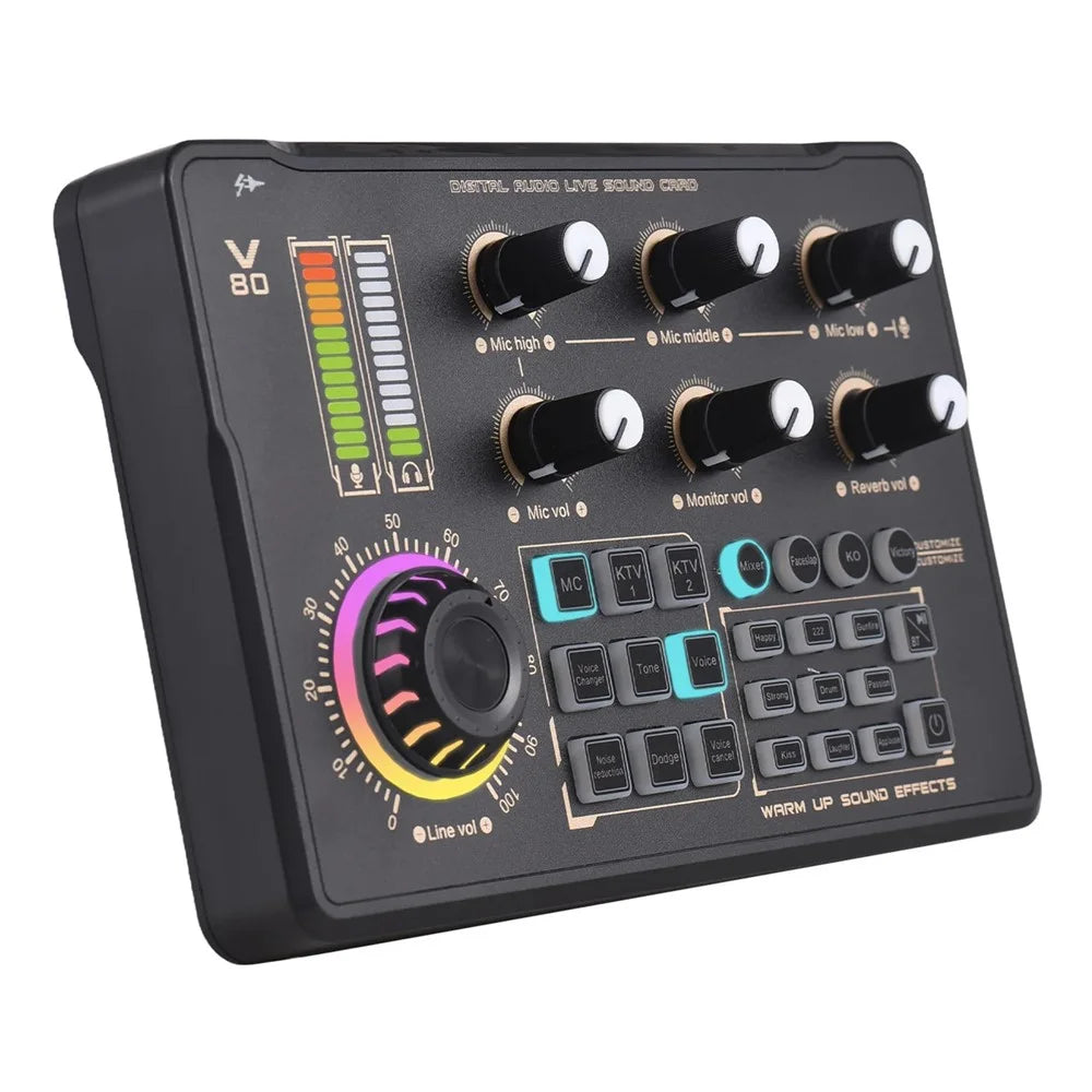 V80 Portable Live Streaming Karaoke Sound Card Mixer for Mobile Phone Computer - 1