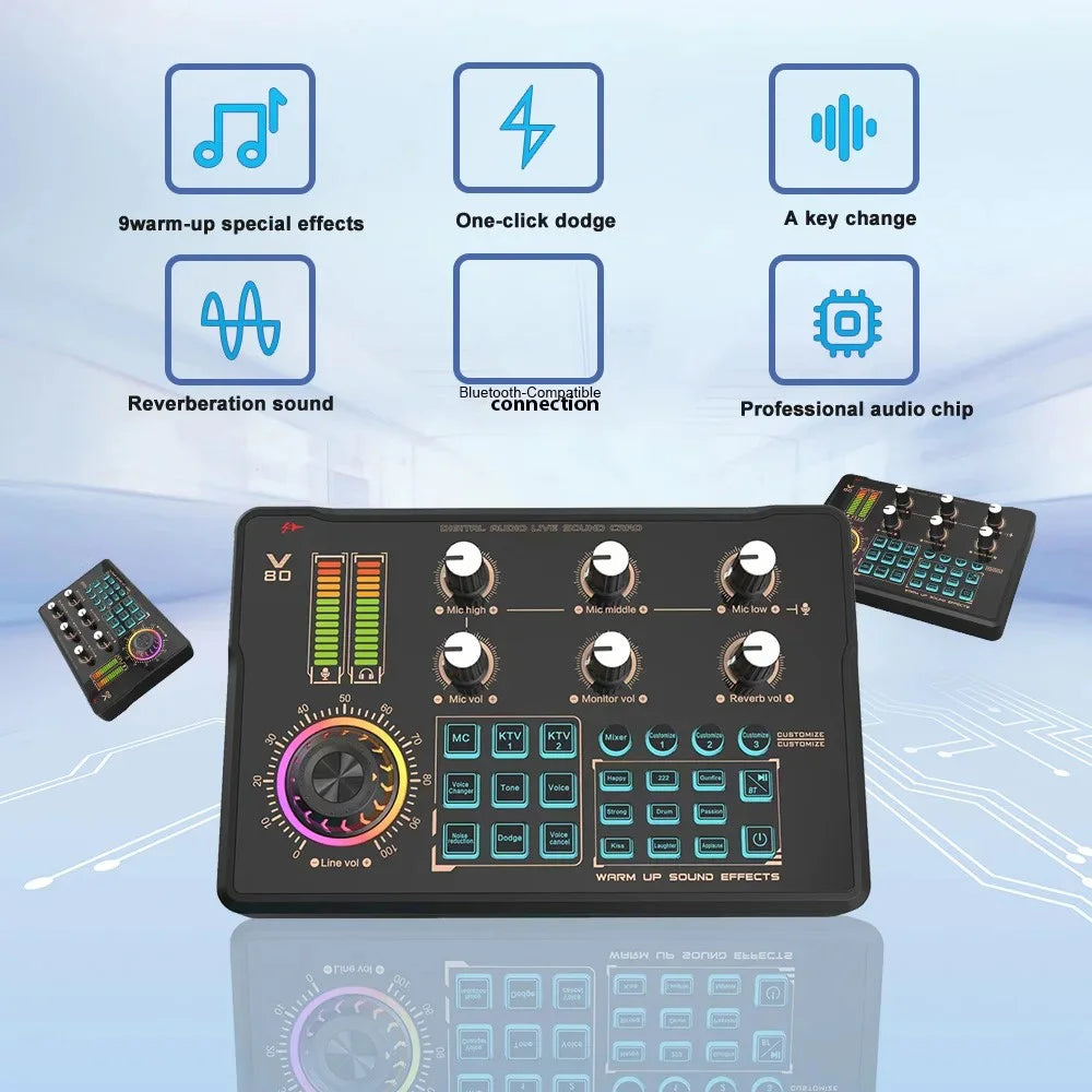 V80 Portable Live Streaming Karaoke Sound Card Mixer for Mobile Phone Computer - 3
