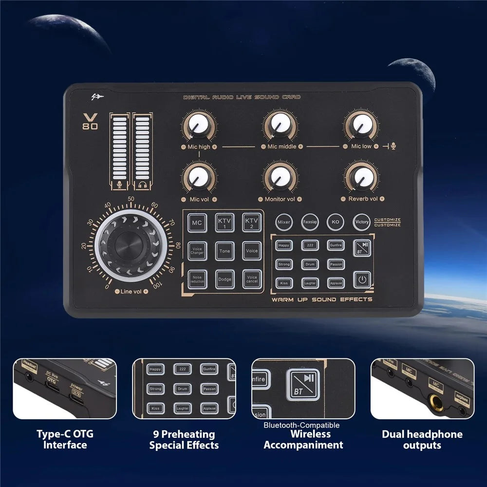V80 Portable Live Streaming Karaoke Sound Card Mixer for Mobile Phone Computer - 4