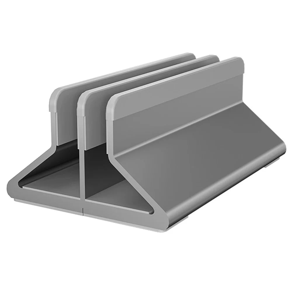 C402 Aluminum Alloy Laptop Tablet Stand Dual Slot Vertical Desktop Holder Organizer Base - Grey - 1