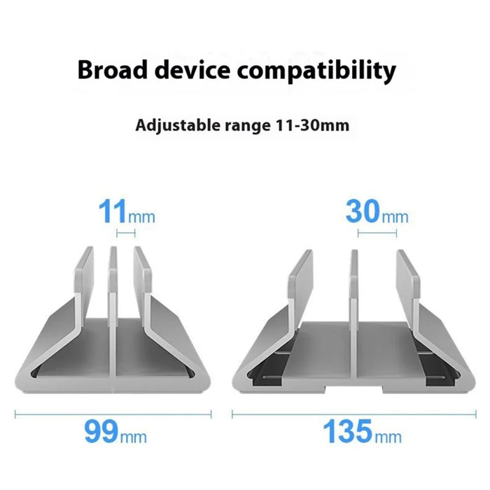 C402 Aluminum Alloy Laptop Tablet Stand Dual Slot Vertical Desktop Holder Organizer Base - Grey - 2
