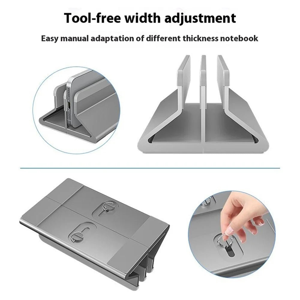 C402 Aluminum Alloy Laptop Tablet Stand Dual Slot Vertical Desktop Holder Organizer Base - Grey - 3