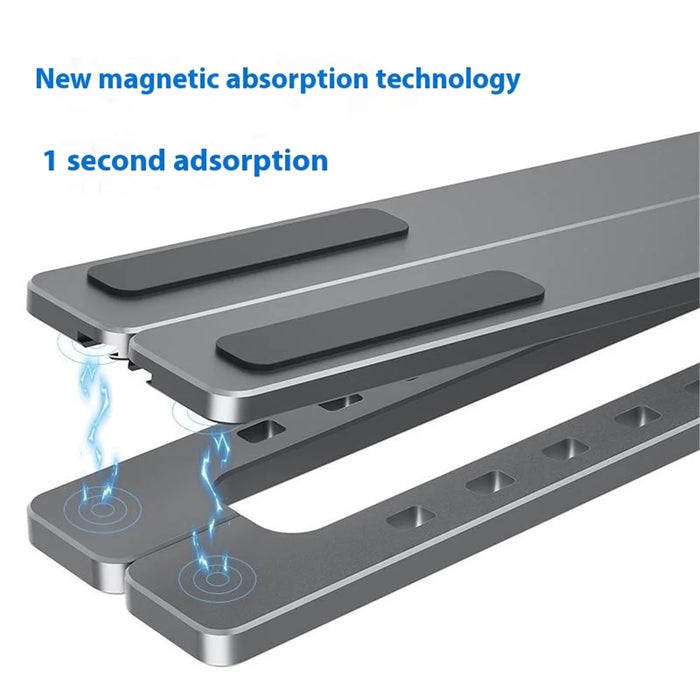 X3 Magnetic Laptop Stand Foldable Portable Aluminum Alloy Tablet Notebook Holder - Black - 2