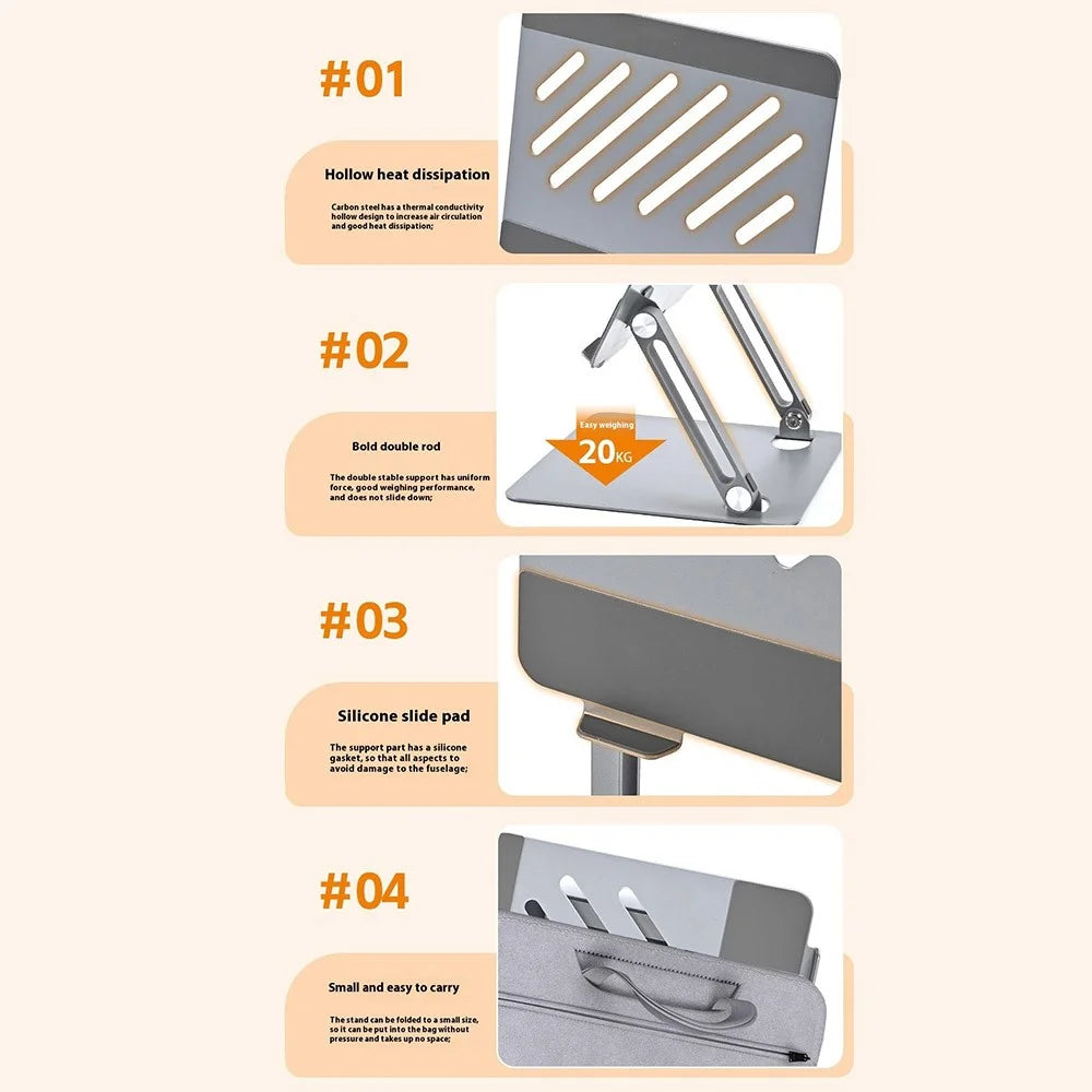 GFS02-T Carbon Steel Laptop Cooling Stand Adjustable Height Foldable Notebook Holder Bracket - Silver - 7