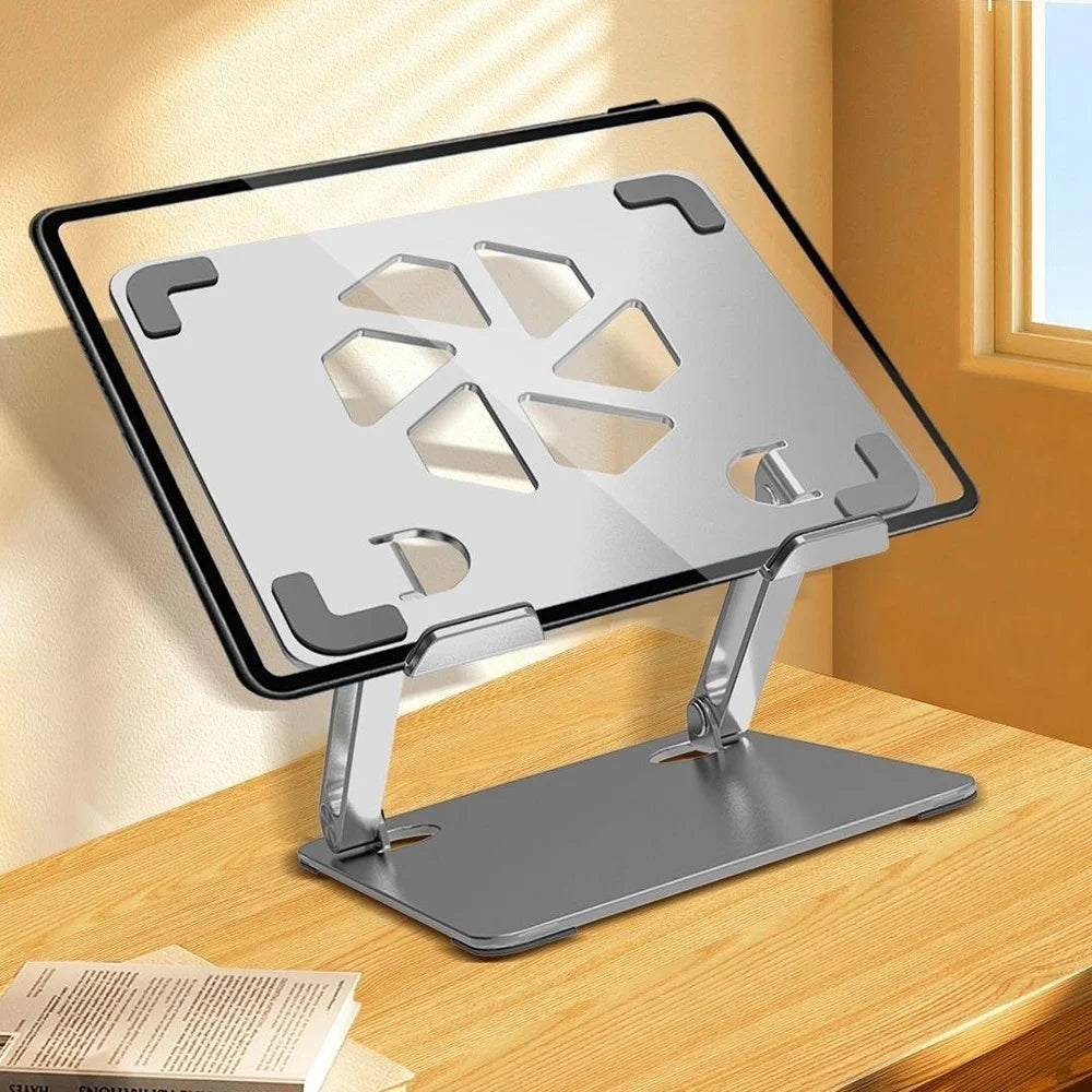 GFS06-T Carbon Steel Laptop Cooling Stand Adjustable Height Hollow Out Tablet Support for Notebooks - Grey - 2