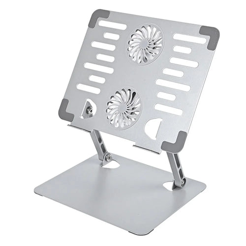 GFF01-T Carbon Steel Laptop Cooling Stand Adjustable Height Foldable Tablet Stand with Fan for Notebooks - Silver - 1