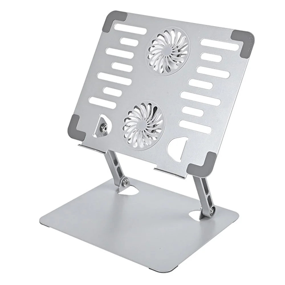 GFF01-T Carbon Steel Laptop Cooling Stand Adjustable Height Foldable Tablet Stand with Fan for Notebooks - Silver - 1