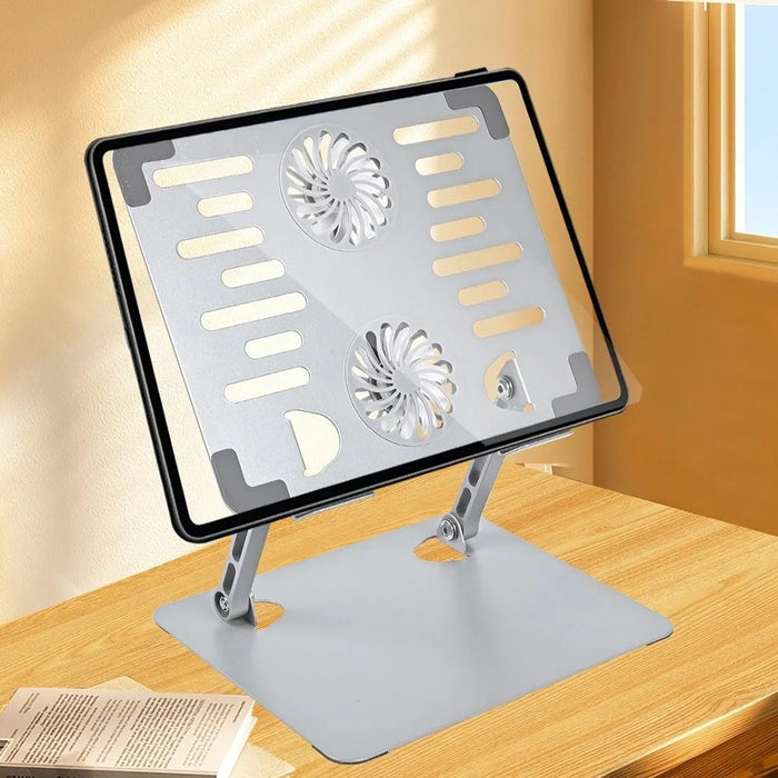 GFF01-T Carbon Steel Laptop Cooling Stand Adjustable Height Foldable Tablet Stand with Fan for Notebooks - Silver - 2