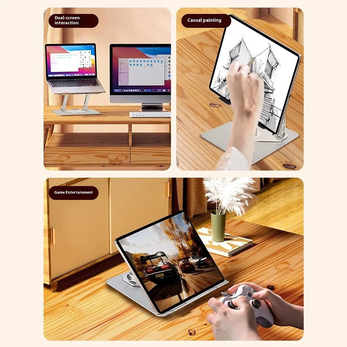 GFF01-T Carbon Steel Laptop Cooling Stand Adjustable Height Foldable Tablet Stand with Fan for Notebooks - Silver - 6