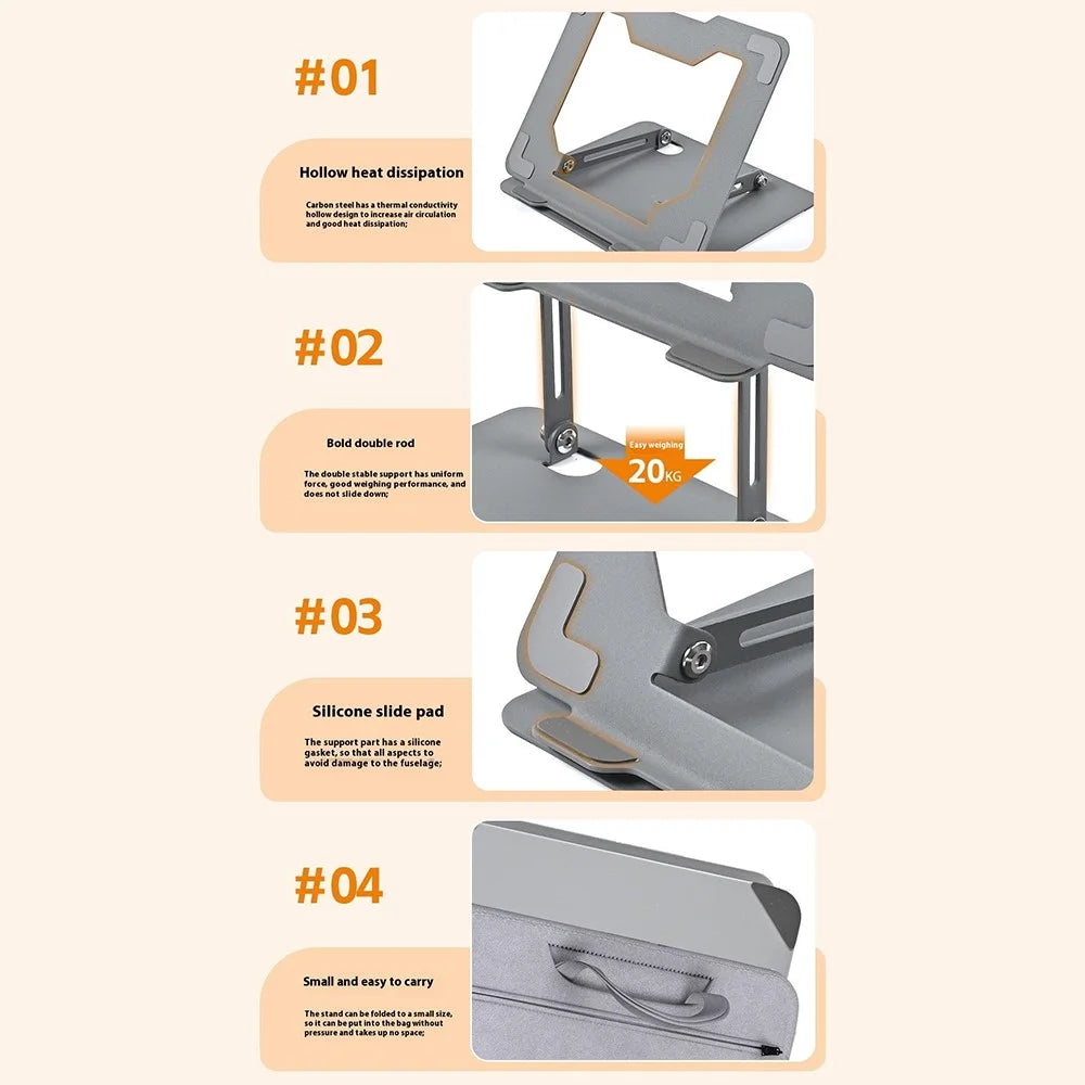 GFS012-T Foldable Carbon Steel Laptop Cooling Stand Adjustable Height Hollow Out Tablet Support - Silver - 5