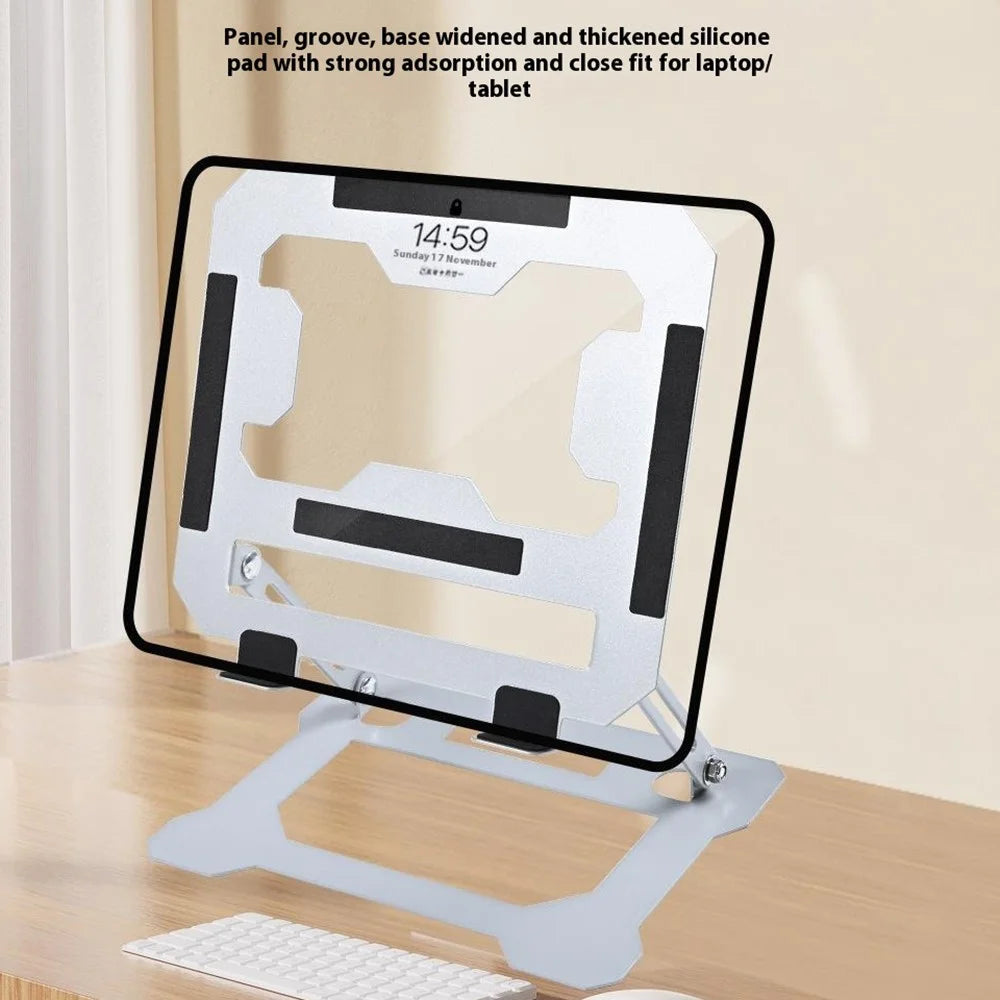 GFS14-TT 5kg Load Bearing Carbon Steel Laptop Cooling Stand Adjustable Height Hollow Out Tablet Support - Silver - 5