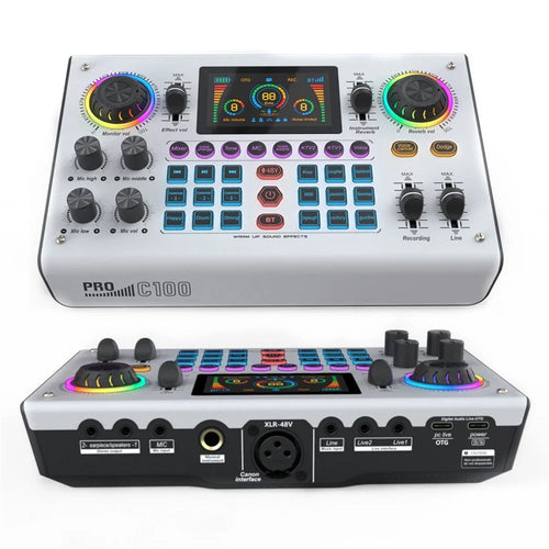 C100pro 5 Sound Effects Portable Live Sound Card Audio Mixer for Streaming / Recording - White - 1