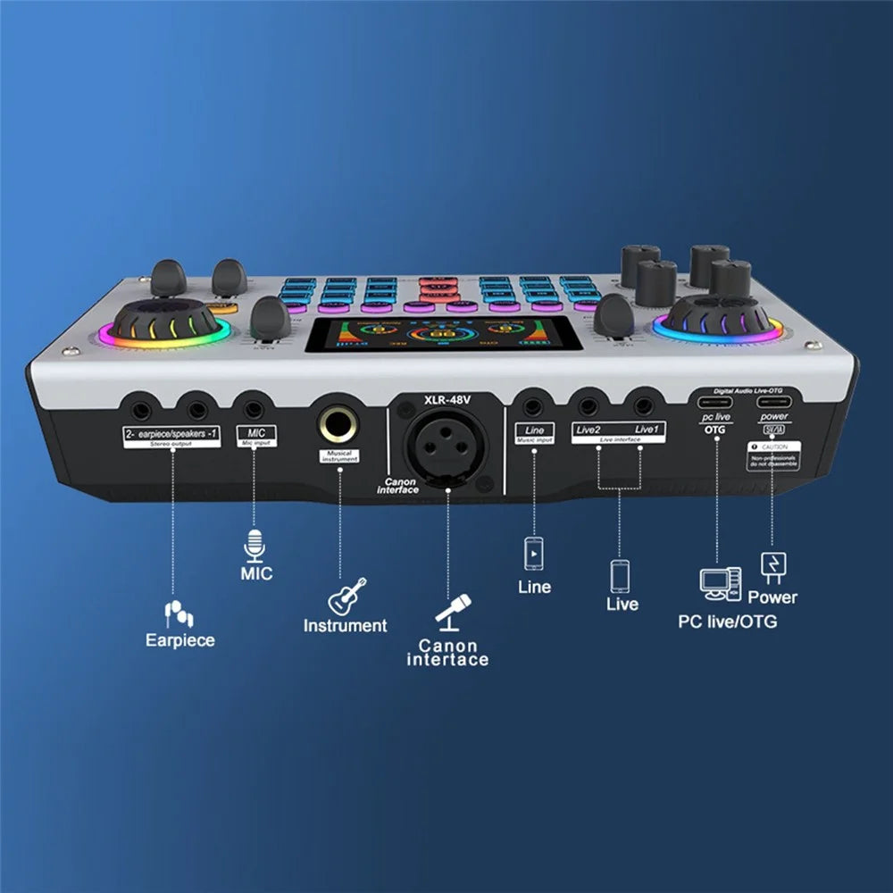 C100pro 5 Sound Effects Portable Live Sound Card Audio Mixer for Streaming / Recording - White - 2