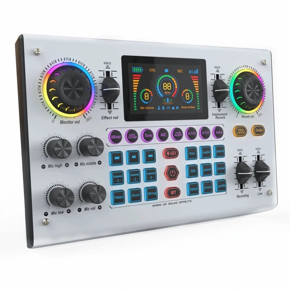 C100pro 5 Sound Effects Portable Live Sound Card Audio Mixer for Streaming / Recording - White - 5