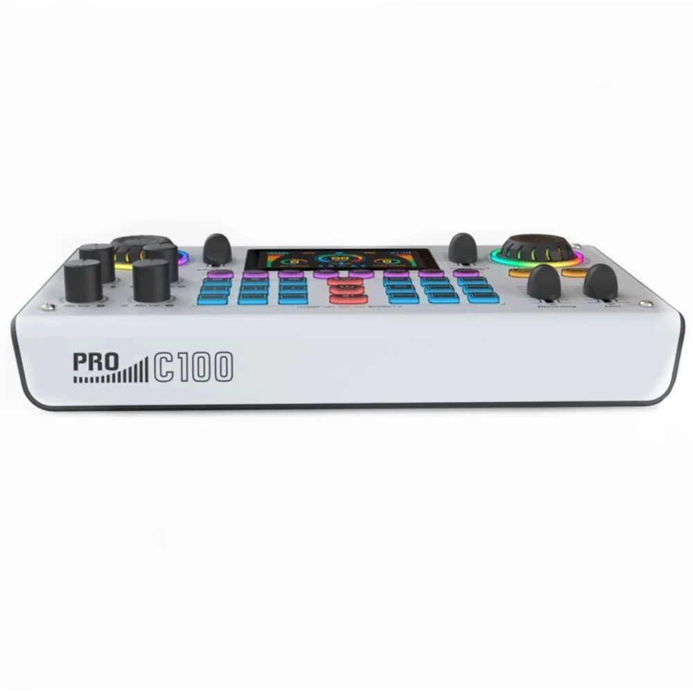 C100pro 5 Sound Effects Portable Live Sound Card Audio Mixer for Streaming / Recording - White - 6