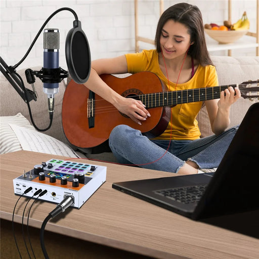 C200 Audio Mixer Sound Card Bluetooth-Compatible Adjustable Mixing Console for Live Streaming  /  Singing - White - 2