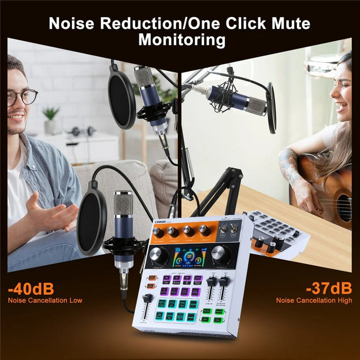 C200 Audio Mixer Sound Card Bluetooth-Compatible Adjustable Mixing Console for Live Streaming  /  Singing - White - 6