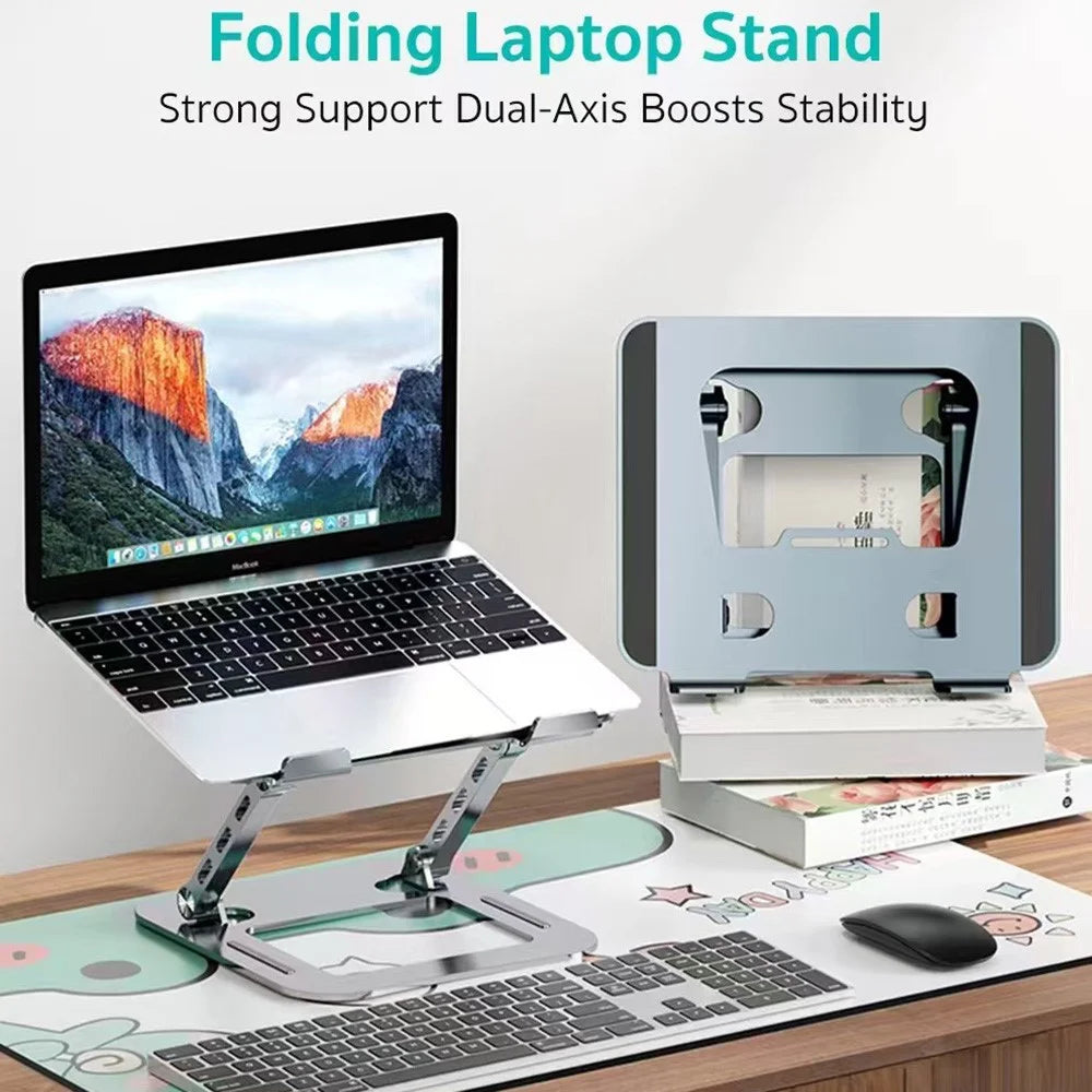 COTECI BS-008 Folding Laptop Stand Aluminum Alloy Tablet Holder Adjustable Height Portable - Silver - 2