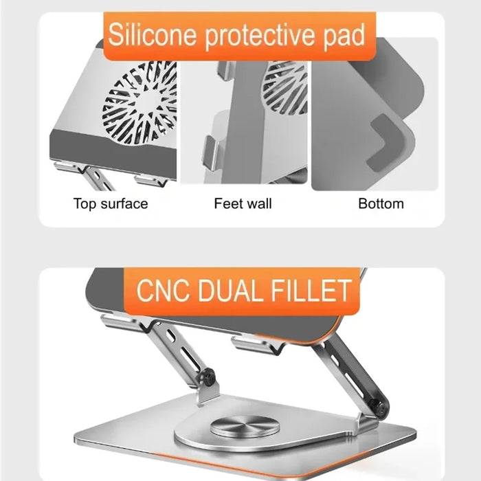 Carbon Steel Laptop Stand with RGB Light Fan 360 Degree Rotation Gaming Office Cooling Bracket - 7