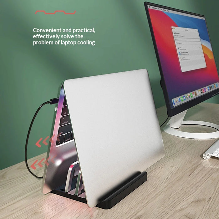 L500 Single Slot Vertical Laptop Stand ABS + Aluminum Alloy Adjustable Desktop Notebook Storage Holder Support - Black - 3