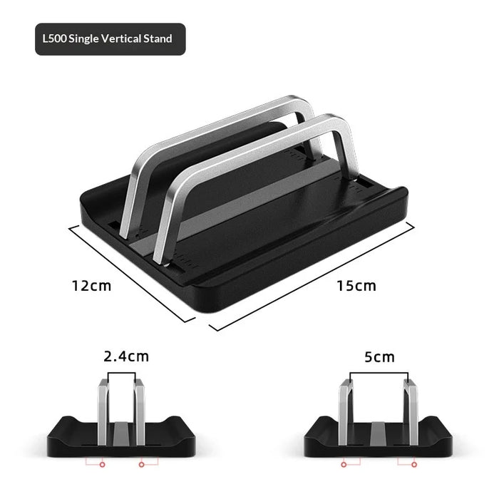 L500 Single Slot Vertical Laptop Stand ABS + Aluminum Alloy Adjustable Desktop Notebook Storage Holder Support - Black - 5