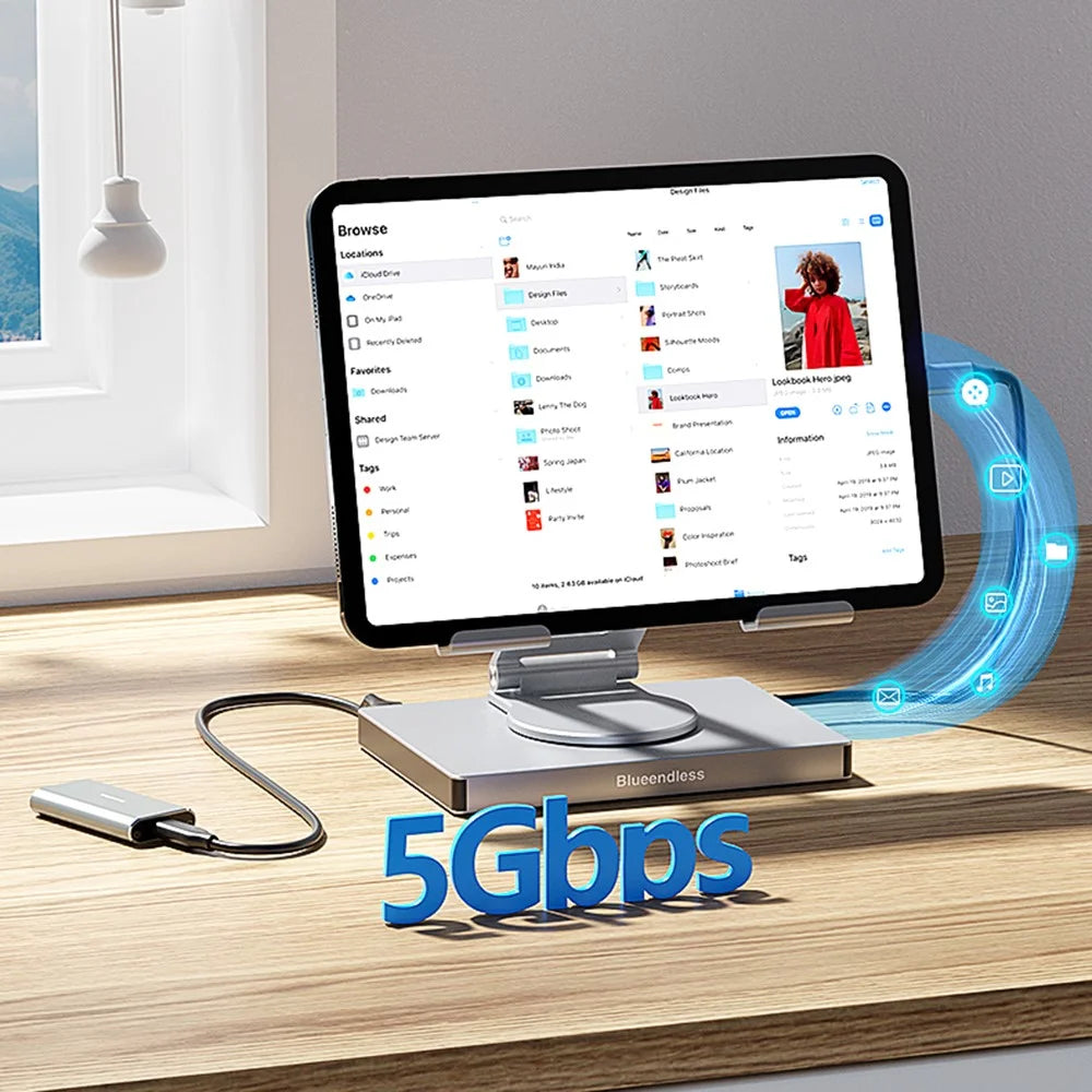 BLUEENDLESS ST706A 7 in 1 Type-C Hub with 360 Degree Rotating Adjustable Tablet Stand Holder - Grey - 4